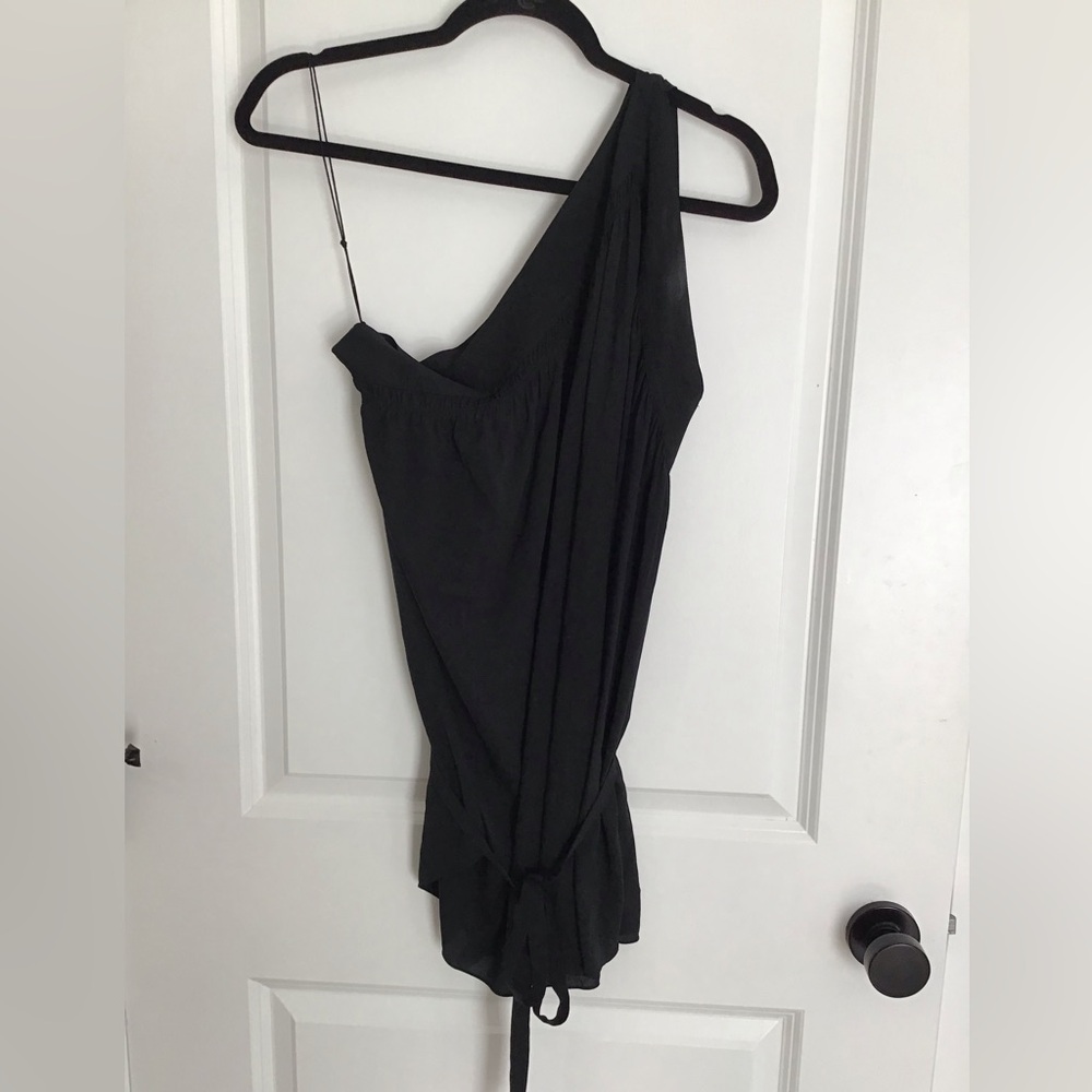 Helmut Lang Black Asymmetrical‎ Off Shoulder Blouse Size M SILK